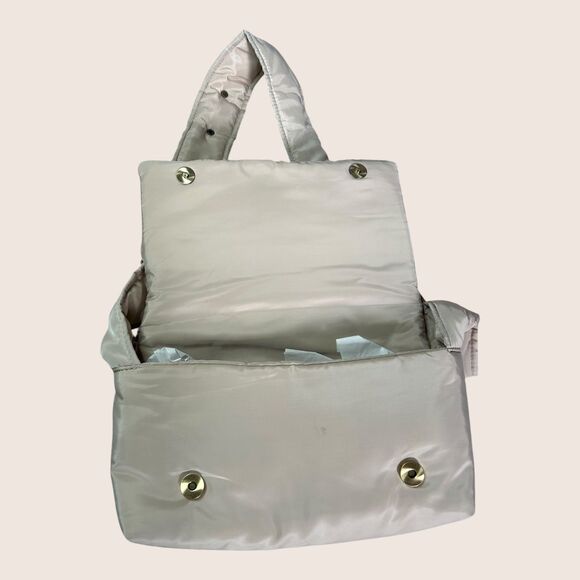 🍦 ANTHROPOLOGIE LARK PUFFY WOVEN CROSSBODY HANDBAG PURSE CREAM BUFF SAND NUDE - Picture 5 of 8